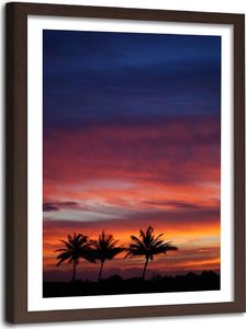 Feeby Obraz w ramie brązowej, kolorowe niebo i palm 40x60 1