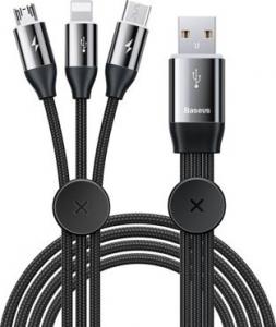 Kabel USB Baseus USB-A - USB-C + microUSB + Lightning 1 m Czarny (CAMLT-FX01) 1