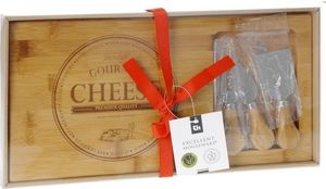 Deska do krojenia Excellent Houseware do serwowania drewniana z nożem do serów 38x18cm 2