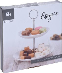 Excellent Houseware Patera 2-piętrowa na ciastka ciasto porcelanowa uniwersalny 2