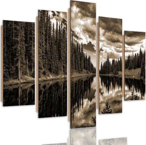 Feeby Obraz pięcioczęściowy na panelu dekoracyjnym, pentaptyk typ C, Las nad górskim jeziorem 1 200x100 1