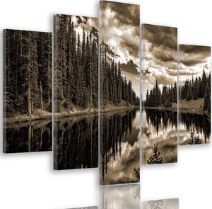 Feeby Obraz pięcioczęściowy na płótnie Canvas, pentaptyk typ A, Las nad górskim jeziorem 1 150x100 1