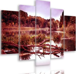 Feeby Obraz pięcioczęściowy na płótnie Canvas, pentaptyk typ A, Powalone drzewo w jeziorze 3 150x100 1