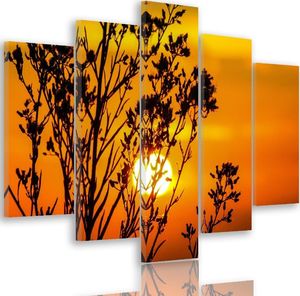 Feeby Obraz pięcioczęściowy na płótnie Canvas, pentaptyk typ A, Zachód słońca za rośliną 100x70 1