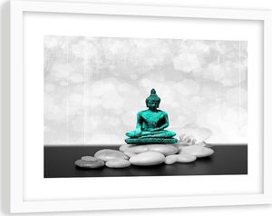 Feeby Obraz w ramie białej, Budda na kamieniach Zen 120x80 1