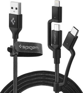 Kabel USB Spigen USB-A - USB-C + microUSB + Lightning 1 m Czarny (000CB22774) 1