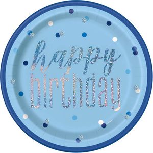 Unique Talerzyki urodzinowe niebieskie Happy Birthday - 23 cm - 8 szt. uniwersalny 1