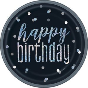 Unique talerzyki urodzinowe czarne Happy Birthday 23 cm 8 sztuk uniwersalne (41392) 1