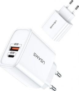 Ładowarka Usams USB+USB-C Fast Charging biała-CC70TC01 1