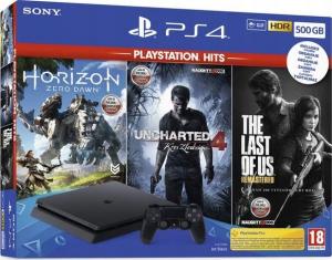 Sony Playstation 4 Slim 500GB + Horizon Zero Dawn + Uncharted 4 Kres Złodzieja + The Last of Us Remastered 1