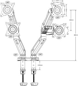 Maclean Uchwyt biurkowy na 2 monitory 13" - 27" (MC-861) 7
