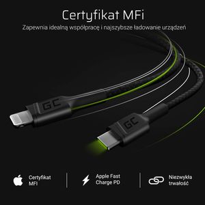 Kabel USB Green Cell USB-C - Lightning 1 m Czarny (KABGC07) 3