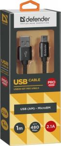 Kabel USB Defender USB-A - microUSB 1 m Czarny (87802) 2