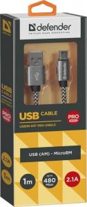 Kabel USB Defender USB-A - microUSB 1 m Czarny (87803) 2
