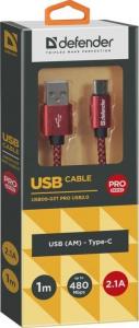 Kabel USB Defender USB-A - USB-C 1 m Czerwony (87813) 2