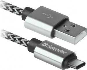 Kabel USB Defender USB-A - USB-C 1 m Czarny Biały (87815) 1