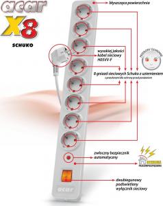 Listwa zasilająca Acar X8 przeciwprzepięciowa 8 gniazd 1.5 m szara (ACAR X8-SZARY-SCHUKO) 2