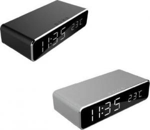 Gembird Cyfrowy budzik z funkcją bezprzewodowego ładowania, srebrny 2