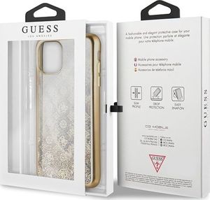 Guess Guess iPhone 11 Pro Max GUHCN65PEOLGGO złoty hard case 4G Peony Liquid Glitter 7