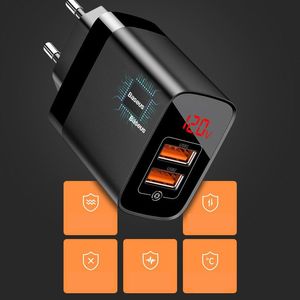 Ładowarka Baseus Baseus Mirror Lake szybka ładowarka Quick Charge 3.0 2x USB 18W z wyświetlaczem biały (CCJMHA-A02) uniwersalny 12