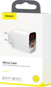 Ładowarka Baseus Baseus Mirror Lake szybka ładowarka Quick Charge 3.0 2x USB 18W z wyświetlaczem biały (CCJMHA-A02) uniwersalny 20