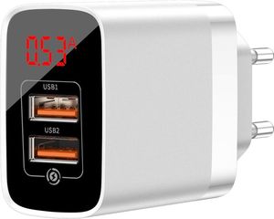 Ładowarka Baseus Baseus Mirror Lake szybka ładowarka Quick Charge 3.0 2x USB 18W z wyświetlaczem biały (CCJMHA-A02) uniwersalny 4