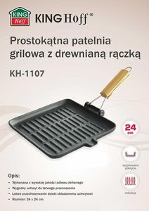 Patelnia KingHoff grillowa Żeliwna 24cm 2