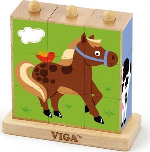 Viga Drewniana Układanka Logiczna Puzzle Edukacyjne Viga Toys Farma 9 elementów 1