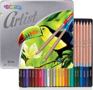 Patio KREDKI COLORINO ARTIST OŁÓWKOWE OKRĄGŁE 24 KOLORY METALOWE PUDEŁKO 1