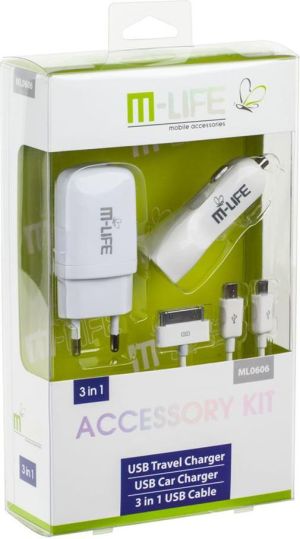Ładowarka M-Life ładowarka sieciowa USB 1A i ładowarka samochodowa 2.1A + kabel USB (ML0606) 1