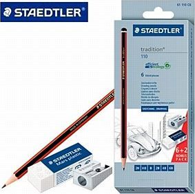 Staedtler Zestaw 6 ołówków TRADITION (różne stopnie miękkości i twardości) + gumka + temperówka 1