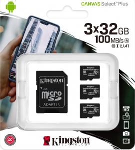 Karta Kingston Canvas Select Plus MicroSDHC 32 GB + 32 GB + 32 GB Class 10 UHS-I/U1 A1 V10 (SDCS2/32GB-3P1A                ) 2