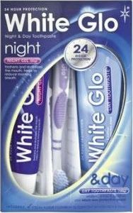 White Glo Zestaw Night&Day pasta do zębów 65ml + żel na noc 65ml + szczoteczka do zębów 1