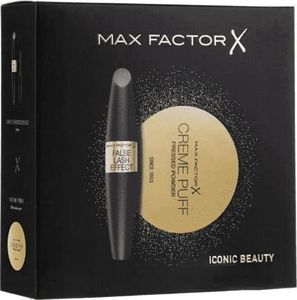 MAX FACTOR MAX FACTOR_SET Iconic Beauty False Lash Effect Maskara pogrubiający tusz do rzęs Black 13,1ml + Creme Puff puder prasowany 005 Transluscent 21g 1