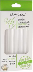 Vialli Design SŁOMKI SZKLANE TRANSPARENT 20cm ZESTAW 6 SZTUK ZE SZCZOTECZKĄ 26605 VIALLI DESIGN 6