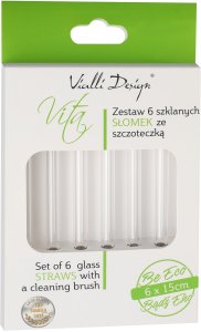 Vialli Design SŁOMKI SZKLANE TRANSPARENT 15cm ZESTAW 6 SZTUK ZE SZCZOTECZKĄ 26582 VIALLI DESIGN 7