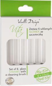 Vialli Design SŁOMKI SZKLANE TRANSPARENT 15cm ZESTAW 6 SZTUK ZE SZCZOTECZKĄ 26582 VIALLI DESIGN 6