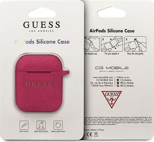 Guess Etui ochronne GUACCSILGLBK Silicone Glitter do AirPods 1/2 bordowe 2