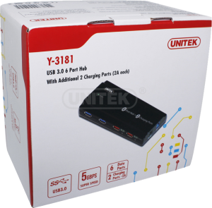 HUB USB Unitek Y-3181 6x USB 3.0 z zasilaniem. +2 iPad charg 2