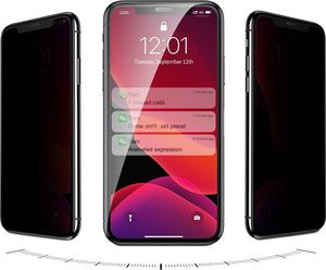 Baseus Baseus 2x szkło na cały ekran Full Screen 0.3mm 9H Privacy Anti-Spy iPhone 11 Pro / iPhone XS / iPhone X + pozycjoner czarny (SGAPIPH58S-WC01) uniwersalny 11