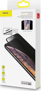 Baseus Baseus 2x szkło na cały ekran Full Screen 0.3mm 9H Privacy Anti-Spy iPhone 11 Pro / iPhone XS / iPhone X + pozycjoner czarny (SGAPIPH58S-WC01) uniwersalny 20