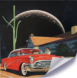 Feeby Plakat, Czerwony samochód i księżyc 40x40 1