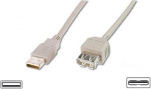 Kabel USB Digitus USB 2.0(wtyk)/USB(gniazdo) 1,8m beżowy (AK-300200-018-E) 1