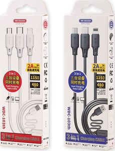 Kabel USB WK Design USB-A - USB-C + microUSB + Lightning 1.15 m Biały (73229-uniw) 6