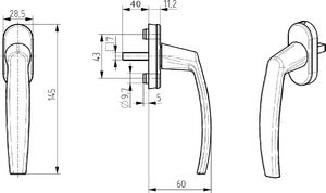 Medos Klamka do okna metalowa trzpień 40mm kolor biały uniwersalny 2