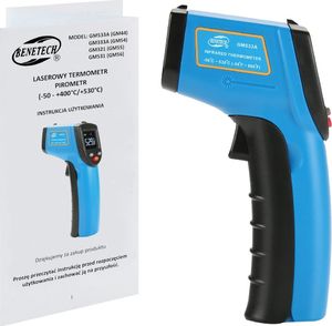 Benetech Bezdotykowy termometr pirometr laserowy -50~530°C z kolorowym LCD + baterie AAA Varta (w blistrze) uniwersalny 4