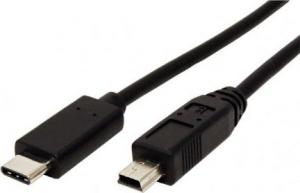 Kabel USB USB (2.0), USB mini (5pin) B M- USB C M, 1m, okrągły, czarny, plastic bag 1