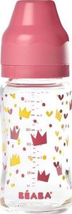 Beaba Butelka szklana szerokootworowa Yellow / Pink Crown 0m+ 240ml 1