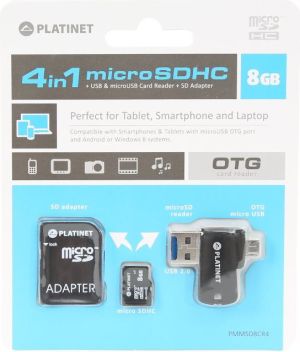 Karta Platinet MicroSDHC 8 GB  (PMMSD8CR4) 1