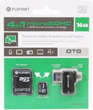 Karta Platinet MicroSDHC 16 GB  (PMMSD16CR4) 1
